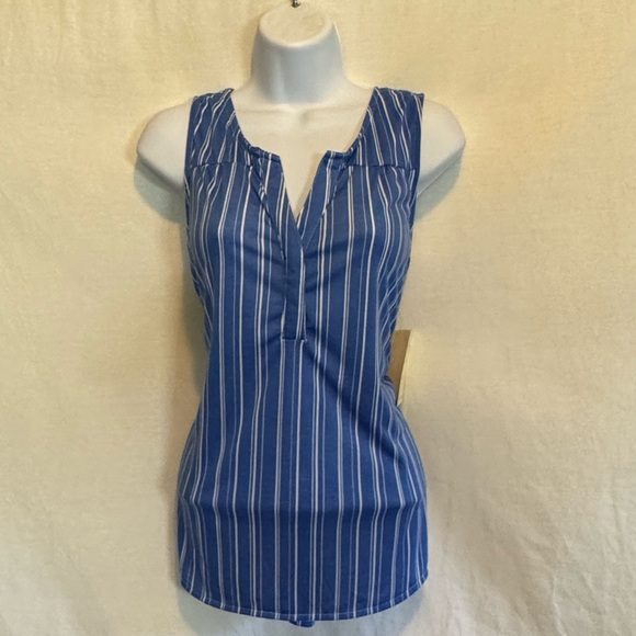 C-78 Love Potion NWT Blue & White Stripe Sleeveless Pullover Summer Blouse - Picture 1 of 13